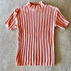 Dusty Rose Short-Sleeve Ribbed Sweater